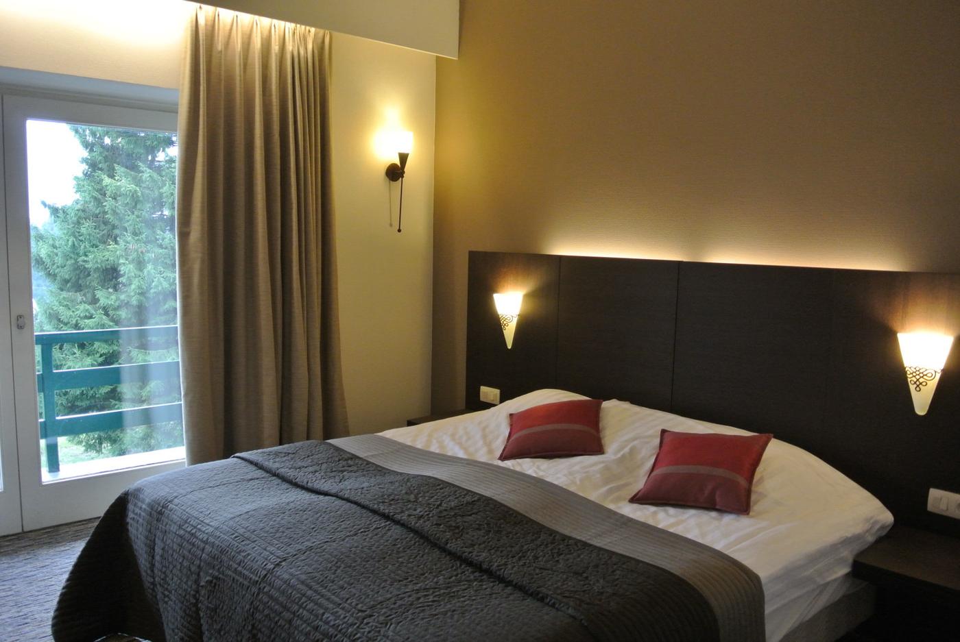 Luxekamer met tweepersoonsbed en raam naar de tuin